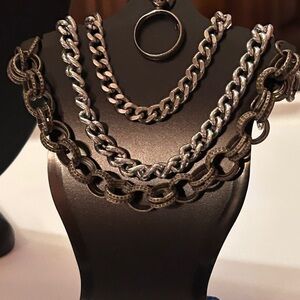 Vintage BRACELETS Sterling Cuban, Textured Double Link & 1/20 12k GF Ring Charm